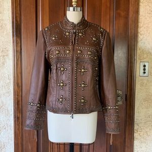 Double D Ranch - Brown Leather Studded Jacket - S